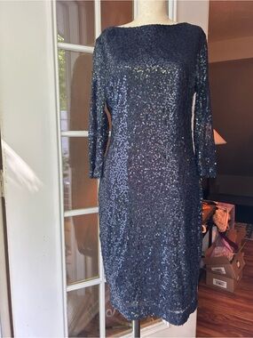 Cache midnight blue Sequin Sheath Dress. Sz. 10